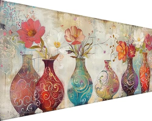 Malen Nach Zahlen Blume, Malen Nach Zahlen Erwachsene Vase Acrylmalerei Set, DIY Rahmenlos Malen Nach Zahlen Kinder ab 10 Jahre Mädchen Kunsthandwerk Set Geschenk, für Wand Zimmer Deko 70x140cm H-4 von Waxonle