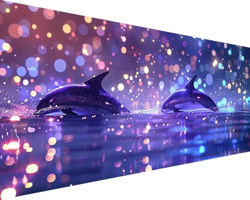 Malen Nach Zahlen Delphin, Malen Nach Zahlen Erwachsene Ozean Acrylmalerei Set, DIY Rahmenlos Malen Nach Zahlen Kinder ab 10 Jahre Mädchen Kunsthandwerk Set Geschenk, Wand Zimmer Deko 50x100cm 0-F von Waxonle