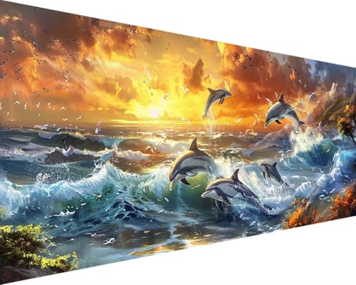 Malen Nach Zahlen Delphin, Malen Nach Zahlen Erwachsene Tier Acrylmalerei Set, DIY Rahmenlos Malen Nach Zahlen Kinder ab 10 Jahre Mädchen Kunsthandwerk Set Geschenk, Wand Zimmer Deko 30x60cm C-5 von Waxonle