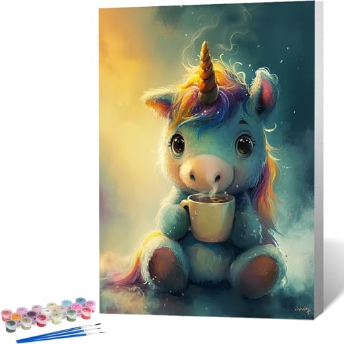 Malen Nach Zahlen Einhorn Malen Nach Zahlen Erwachsene, Tier Malen Nach Zahlen Kinder, Malen Nach Zahlen ab 7 Jahre Mädchen DIY Bastelset Erwachsene, Paint by Numbers Adult für Home Deko 30x40cm 3-7 von Waxonle