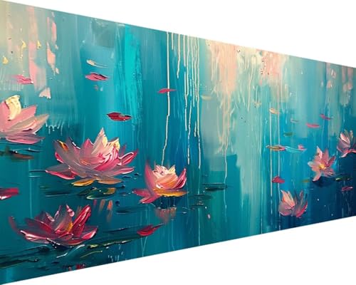 Malen Nach Zahlen Erwachsene Blume Malen Nach Zahlen Lotus, DIY Paint by Numbers Adult Kinder Mit Pinseln und Acrylfarbe Malen Nach Zahlen Set für Geschenke und Home Haus Deko(Rahmenlos,100x200cm) 4-R von Waxonle