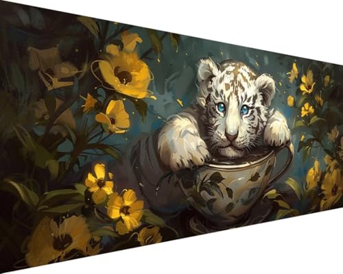 Malen Nach Zahlen Erwachsene Blume Malen Nach Zahlen Tiger, DIY Paint by Numbers Adult Kinder Mit Pinseln und Acrylfarbe Malen Nach Zahlen Set für Geschenke und Home Haus Deko(Rahmenlos,100x200cm) 2-0 von Waxonle