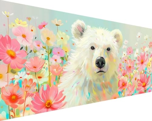 Malen Nach Zahlen Erwachsene EisbäR Malen Nach Zahlen Blume, DIY Paint by Numbers Adult Kinder Mit Pinseln und Acrylfarbe Malen Nach Zahlen Set für Home Haus Deko Geschenke(Rahmenlos,100x200cm) 0-3 von Waxonle