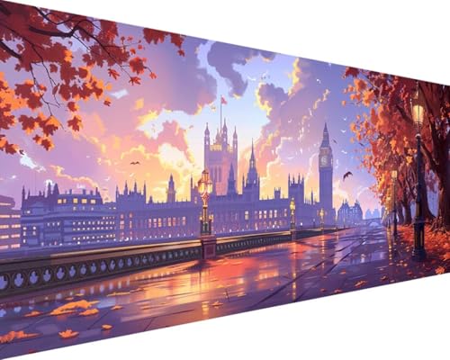 Malen Nach Zahlen Erwachsene Landschaft Malen Nach Zahlen Big Ben, DIY Paint by Numbers Adult Kinder Mit Pinseln und Acrylfarbe Malen Nach Zahlen Set Home Haus Deko Geschenke(Rahmenlos,40x80cm) K-Y von Waxonle