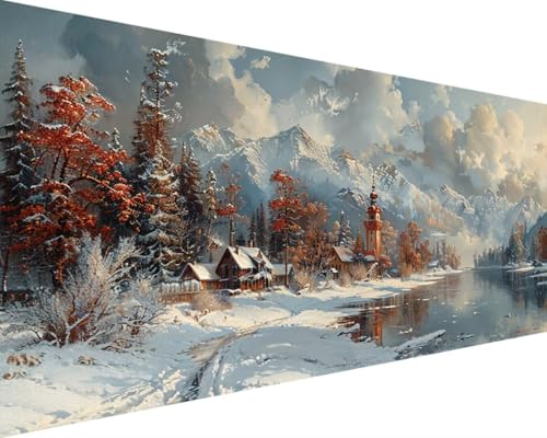 Malen Nach Zahlen Erwachsene Landschaft Malen Nach Zahlen Winter, DIY Paint by Numbers Adult Kinder Mit Pinseln und Acrylfarbe Malen Nach Zahlen Set für Home Haus Deko Geschenke(Rahmenlos,40x80cm) 1-3 von Waxonle