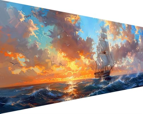 Malen Nach Zahlen Erwachsene Ozean Malen Nach Zahlen Boot, DIY Paint by Numbers Adult Kinder Mit Pinseln und Acrylfarbe Malen Nach Zahlen Set für Geschenke und Home Haus Deko(Rahmenlos,80x160cm) 8-V von Waxonle