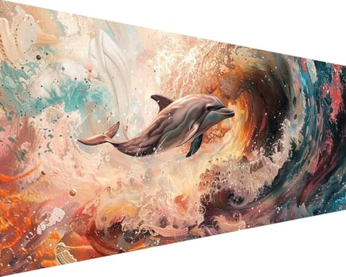 Malen Nach Zahlen Erwachsene Ozean Malen Nach Zahlen Delphin, DIY Paint by Numbers Adult Kinder Mit Pinseln und Acrylfarbe Malen Nach Zahlen Set für Geschenke und Home Haus Deko(Rahmenlos,40x80cm) A-6 von Waxonle