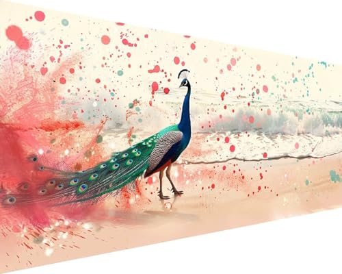 Malen Nach Zahlen Erwachsene Tier Malen Nach Zahlen Pfau, DIY Paint by Numbers Adult Kinder Mit Pinseln und Acrylfarbe Malen Nach Zahlen Set für Geschenke und Home Haus Deko(Rahmenlos,100x200cm) 7-U von Waxonle