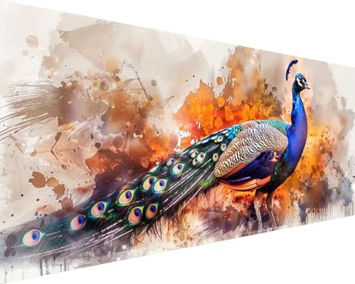 Malen Nach Zahlen Erwachsene Tier Malen Nach Zahlen Pfau, DIY Paint by Numbers Adult Kinder Mit Pinseln und Acrylfarbe Malen Nach Zahlen Set für Geschenke und Home Haus Deko(Rahmenlos,100x200cm) C-8 von Waxonle