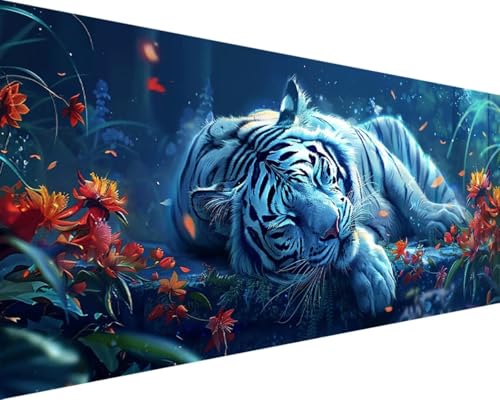 Malen Nach Zahlen Erwachsene Tiger Malen Nach Zahlen Blume, DIY Paint by Numbers Adult Kinder Mit Pinseln und Acrylfarbe Malen Nach Zahlen Set für Geschenke und Home Haus Deko(Rahmenlos,100x200cm) 5-5 von Waxonle