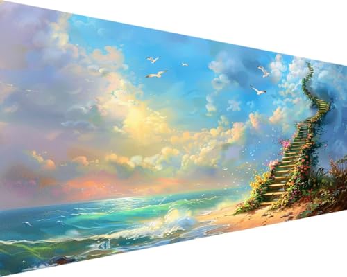 Malen Nach Zahlen Landschaft, Malen Nach Zahlen Erwachsene Leiter Zum Himmel Acrylmalerei Set, Rahmenlos Malen Nach Zahlen Kinder ab 10 Jahre Mädchen Kunsthandwerk Geschenk Zimmer Deko 70x140cm 2-D von Waxonle