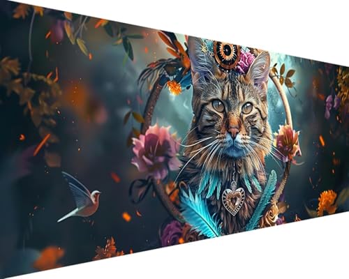 Malen Nach Zahlen Tier, Malen Nach Zahlen Erwachsene Katze Acrylmalerei Set, Rahmenlos Malen Nach Zahlen Kinder ab 10 Jahre Mädchen Mit Pinseln Kunsthandwerk Geschenk für Home Wall Deco 100x200cm 8-1 von Waxonle