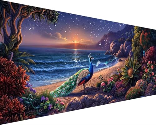 Malen Nach Zahlen Tier, Malen Nach Zahlen Erwachsene Pfau Acrylmalerei Set, DIY Rahmenlos Malen Nach Zahlen Kinder ab 10 Jahre Mädchen Kunsthandwerk Set Geschenk, für Wand Zimmer Deko 30x60cm 0-0 von Waxonle