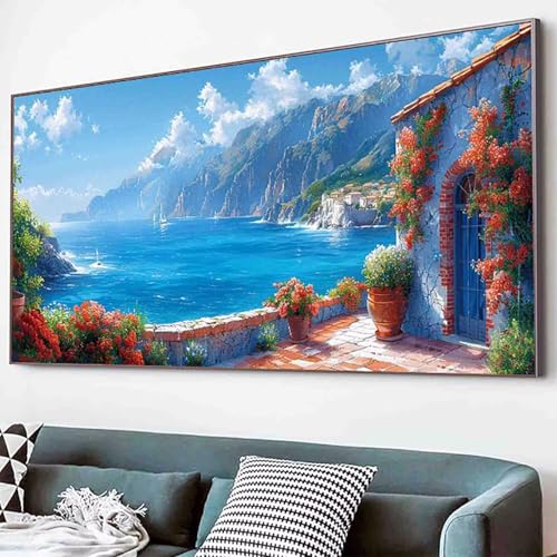 Meer Diamond Painting Blume Diamond Painting Erwachsene Groß XXL 70x140cm Vollbohrer Diamanten Malerei Kinder Stickerei Kreuzstich Bastelset Erwachsene, Geschenke für Frauen, Deko Wohnzimmer -30dP von Waxonle