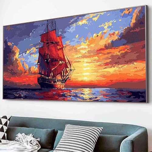 Meer Diamond Painting Boot Diamond Painting Erwachsene Groß XXL 60x120cm Vollbohrer Diamanten Malerei Kinder Stickerei Kreuzstich Bastelset Erwachsene, Geschenke für Frauen, Deko Wohnzimmer -27d0 von Waxonle