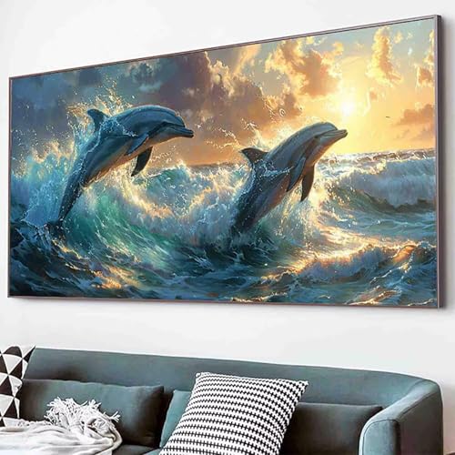 Meer Diamond Painting Delphin Diamond Painting Erwachsene Groß XXL 70x140cm Vollbohrer Diamanten Malerei Kinder Stickerei Kreuzstich Bastelset Erwachsene, Geschenke für Frauen, Deko Wohnzimmer -11vA von Waxonle