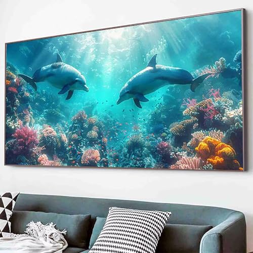 Meer Diamond Painting Delphin Diamond Painting Erwachsene Groß XXL 70x140cm Vollbohrer Diamanten Malerei Kinder Stickerei Kreuzstich Bastelset Erwachsene, Geschenke für Frauen, Deko Wohnzimmer -23sO von Waxonle