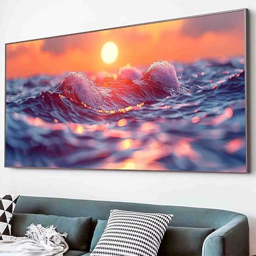 Meer Diamond Painting Sonnenuntergang Diamond Painting Erwachsene Groß XXL 60x120cm Vollbohrer Diamanten Malerei Kinder Stickerei Kreuzstich Bilder Bastelset Erwachsene, Geschenke für Frauen -87jP von Waxonle