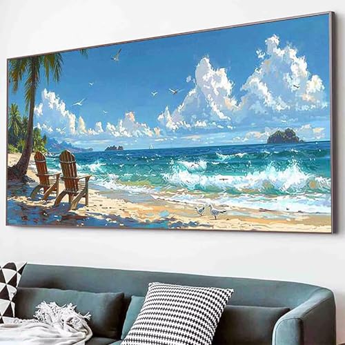 Meer Diamond Painting Strand Diamond Painting Erwachsene Groß XXL 50x100cm Vollbohrer Diamanten Malerei Kinder Stickerei Kreuzstich Bastelset Erwachsene, Geschenke für Frauen, Deko Wohnzimmer -33dD von Waxonle