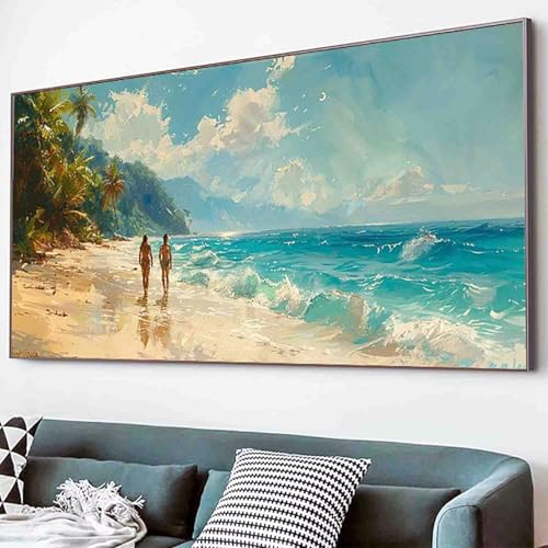 Meer Diamond Painting Strand Diamond Painting Erwachsene Groß XXL 50x100cm Vollbohrer Diamanten Malerei Kinder Stickerei Kreuzstich Bastelset Erwachsene, Geschenke für Frauen, Deko Wohnzimmer -83j4 von Waxonle