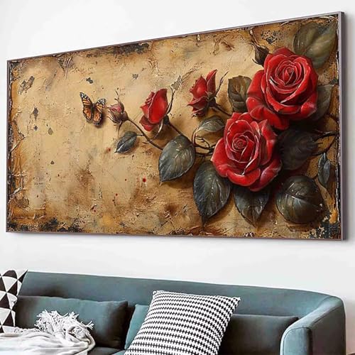 Rose Diamond Painting Blume Diamond Painting Erwachsene Groß XXL 50x100cm Vollbohrer Diamanten Malerei Kinder Stickerei Kreuzstich Bastelset Erwachsene, Geschenke für Frauen, Deko Wohnzimmer -39y2 von Waxonle