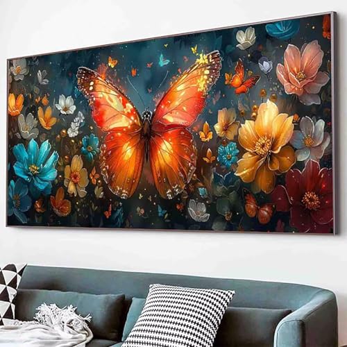 Schmetterling Diamond Painting Blume Diamond Painting Erwachsene Groß XXL 40x80cm Vollbohrer Diamanten Malerei Kinder Stickerei Kreuzstich Bilder Bastelset Erwachsene, Wohnzimmer Deko Modern -35dO von Waxonle