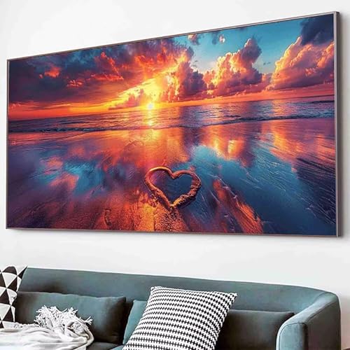 Sonnenuntergang Diamond Painting Meer Diamond Painting Erwachsene Groß XXL 30x60cm Vollbohrer Diamanten Malerei Kinder Stickerei Kreuzstich Bilder Bastelset Erwachsene, Wohnzimmer Deko Modern -39yB von Waxonle