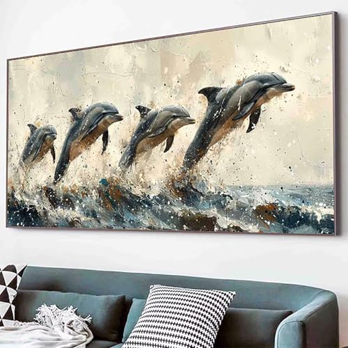 Tier Diamond Painting Delphin Diamond Painting Erwachsene Groß XXL 30x60cm Vollbohrer Diamanten Malerei Kinder Stickerei Kreuzstich Bastelset Erwachsene, Geschenke für Frauen, Deko Wohnzimmer -23sL von Waxonle