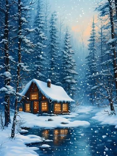 Winter Diamond Painting Erwachsene DIY 5D Diamond Painting Bilder Haus Diamant Painting 40x50cm, Diamond Art Painting Kinder Stickerei Basteln Painting, für Wandzimmer Deko, Geschenke für Frauen -Wb von Waxonle