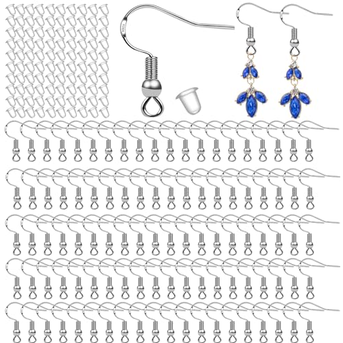 100 Stück/50 Paar 925 Sterling Silber Ohrringhaken Fischhaken Ohrdrähte Französisch Draht Haken Hypoallergen Schmuck Erkenntnisse Ohrring Teile DIY Herstellung mit 100 PCS Klar Gummi Ohrring von Waybas