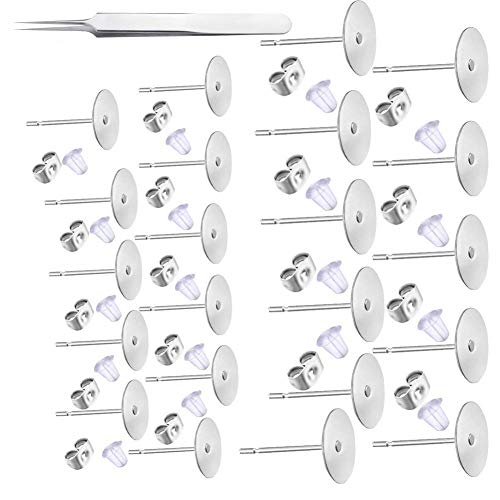 Hypoallergene Edelstahl-Ohrstecker, flach, unbeschriftet, mit 200 Paar Schmetterlings-Ohrring-Verschlüssen, 200 Paar Silikon-Ohrring-Verschlüsse für Schmuckherstellung 200 Pairs 5 MM silber von Waybas