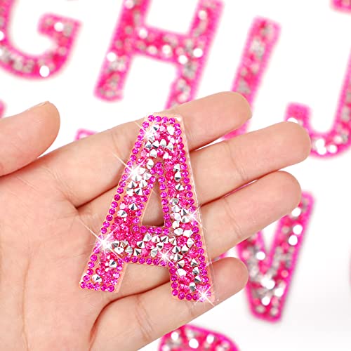 Waydress Strass-Aufnäher zum Aufbügeln, A-Z, Perlen, Glitzer, Alphabet, Applikation, Strass, Perle, englischer Buchstabe für Bastelbedarf (Rosa, solider Stil), 26 Stück von Waydress