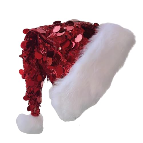 Pompons Weihnachtsmannmützen für Kinder Erwachsene Familientreffen große Pailletten Weihnachtsmannmützen Festival Requisiten Party Kopfschmuck von Wayfadacc