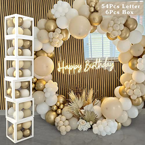 60 Stück Babyparty-Dekorationsboxen für Jungen und Mädchen, weiße, transparente Ballonboxen mit 54 Buchstaben (BABY+A-Z), Babyblöcke für Babyparty,Geburtstagsparty-Luftballons im Hintergrund von Wayfun