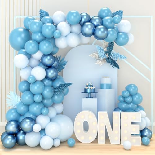 Luftballon Girlande Blau, 84Pcs Ballons Girlande Blau mit Luftballons Metallic Blau Macarons Blau, Blaue Luftballons Geburtstag für Babyparty Deko Jungen, Hochzeit, Baby Shower, Taufe Deko, Absolvent von Wayfun