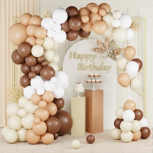 Luftballon Girlande Braun, 103Stück Retro Braune Luftballons Geburtstag Set mit Luftballons Beige Nude Luftballons Weiß, Ballon Girlande Beige Braun für Geburtstag Babyparty Baby Shower Hochzeit Deko von Wayfun