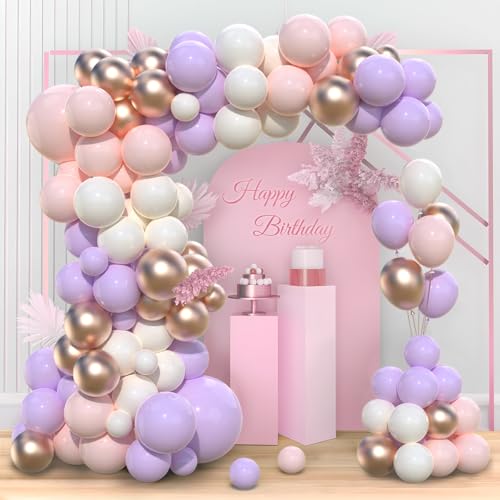 Luftballon Girlande Rosa Lila, 97pcs Pastell Lila Rosa Ballongirlande Set mit Violett Rosa SandWeiße Gold Ballon für Geburtstagsdeko Mädchen Baby Shower Babyparty Hochzeit Brautparty Partydekorationen von Wayfun