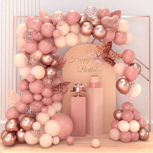 Luftballon Girlande Rosa, 83 Retro Rosa Luftballons Geburtstag Girlande mit Luftballons Rosegold, Luftballons Rosa Beige für Geburtstagsdeko Mädchen,Boho Hochzeit,Verlobung,Baby Shower,Babyparty Deko von Wayfun