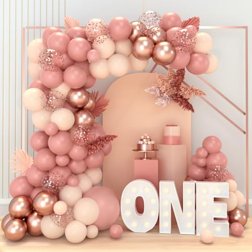 Luftballon Girlande Rosa, 83 Retro Rosa Luftballons Geburtstag Girlande mit Luftballons Rosegold, Luftballons Rosa Beige für Geburtstagsdeko Mädchen,Boho Hochzeit,Verlobung,Baby Shower,Babyparty Deko von Wayfun