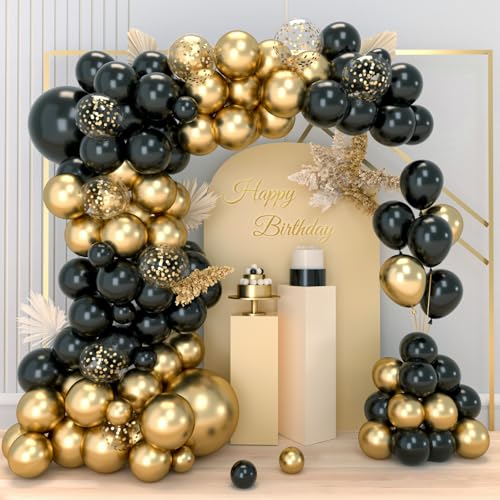 Luftballon Girlande Schwarz Gold, 79 Stück Ballon Girlande set mit luftballons Gold, Schwarze Luftballons für Geburtstagsdeko, Hochzeit, Neujahr Deko,Baby Shower, Ruhestand Deko party, Graduation Deko von Wayfun