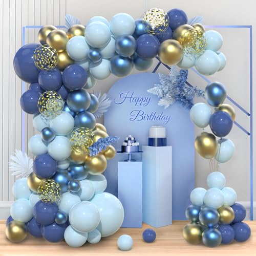 Luftballons Geburtstag Blau Gold, 97 Stück Luftballon Girlande Blau Gold mit Konfetti Ballons, Luftballons Blau Set für Geburtstagsdeko Mann Junge babyparty, Hochzeit Party Deko Baby Shower Taufe Deko von Wayfun