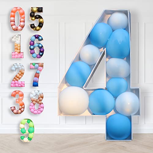 3FT Ballons Mosaik Nummer 4 Geburtstags Party Dekoration,Karton Zahlen Ständer Mosaik Luftballons Rahmen für Jungen Mädchen Geburtstags Party Hintergrund,Babyparty,Jubiläum,4th Genburtstag Feier von Wayfun