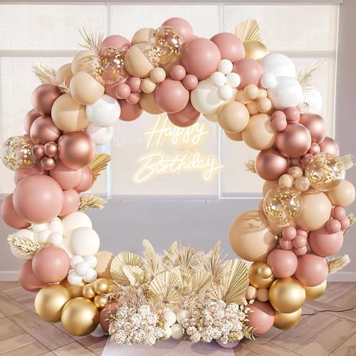 Rosa Gold Luftballon Girlande, 127 Stück Rosa Ballon Girlande mit Rosegold Luftballons Weiß Gold Luftballons, Luftballon Geburtstag Rosa für Mädchen Geburtstagsdeko Hochzeit Verlobung Babyparty Deko von Wayfun