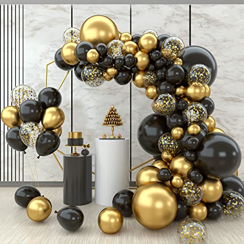 Schwarz-Gold Ballons Bogen Girlande Kit, 124Pcs Schwarz und Gold Ballonbogen Kit mit Konfetti Latex-Ballon für Männer Frauen Geburtstag Party, Graduierung Dek, Neujahr,Ruhestand,Baby Shower,Jahrestag von Wayfun