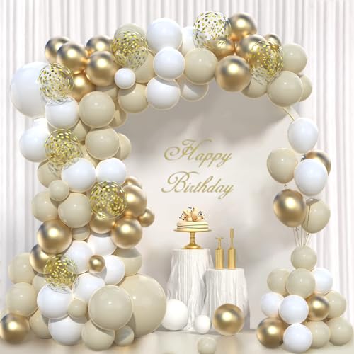 Weißgold Luftballon Girlande Kit, 97 Stück Weißsand Gold Ballon Girlande mit Luftballons Beige Ballons Konfetti Gold für Boho Hochzeit Deko Geburtstagsdeko Babyparty Baby Shower Verlobung Party von Wayfun