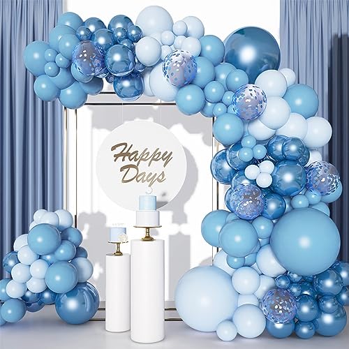 Blue Balloon Arch, 106 metallisches blaues Ballonbogen Girlanden mit Macaron-blauen Latexballons, Konfetti für Geburtstagsfeier, Babyparty, 1. Geburtstag von Jungen, Happy Birthday Party Dekoration von Wayfun