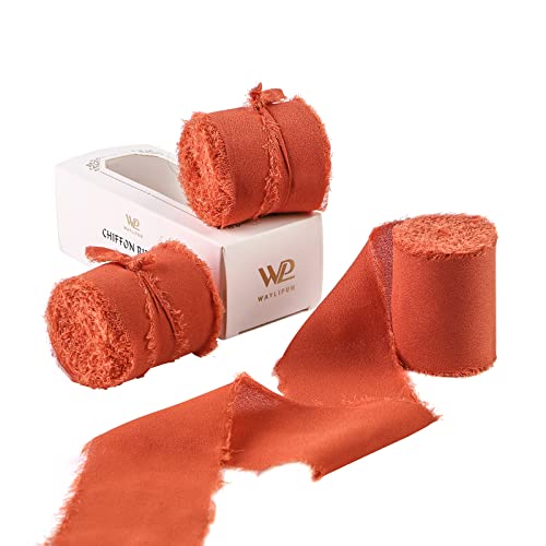 Waylipun 3 Rollen 5cm x 6.4M Geschenkband Schleifenband, Hochzeit Festival Bänder, Chiffonband Dekoband zum Verpacken von Geschenken, Blumensträuße, Hochzeitseinladung, DIY Handwerk - Dunkelorange von Waylipun