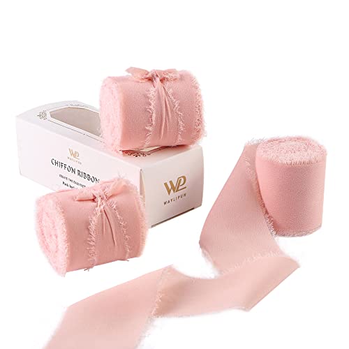 Waylipun 3 Rollen 5cm x 6.4M Geschenkband Schleifenband, Hochzeit Festival Bänder, Chiffonband Dekoband zum Verpacken von Geschenken, Blumensträuße, Hochzeitseinladung, DIY Handwerk - Rosa von Waylipun