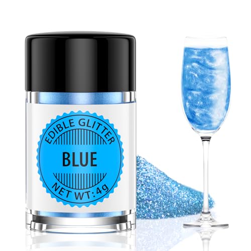 Blau Essbarer Glitzer für Getränke 4g, Waysroma Geschmacklos Essbarer Glitzer, Lebensmittel Glitzer für Cocktails, Likör, Sekt, Wein, Champagner, Schokolade, Fondant, Kuchen Deko von Waysroma