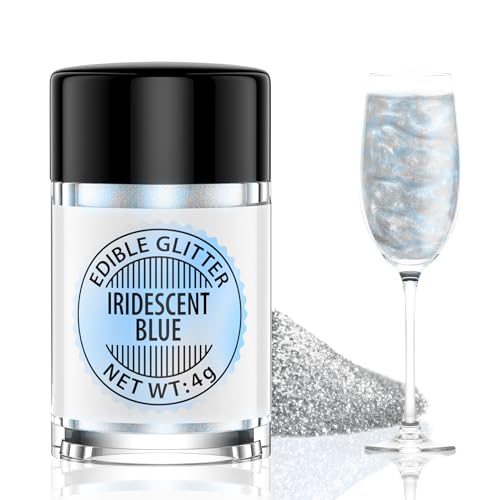 Illusion Blau Essbarer Glitzer für Getränke 4g, Waysroma Geschmacklos Essbarer Glitzer, Lebensmittel Glitzer für Cocktails, Likör, Sekt, Wein, Champagner, Schokolade, Fondant, Kuchen Deko von Waysroma